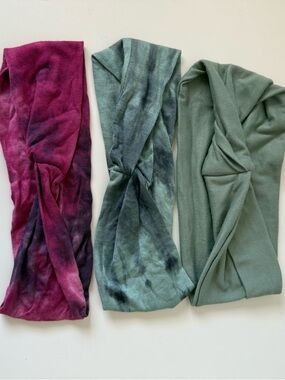 Anthropologie Tie-Dye & Solid Knit Twist Headbands - Pink & Green